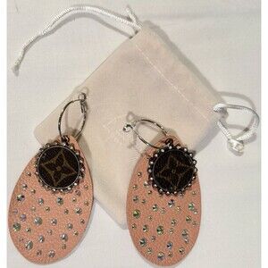 NEW Krush Kandy Boutique Pink Suede Leather Studded Dangle Earrings 4” Brass